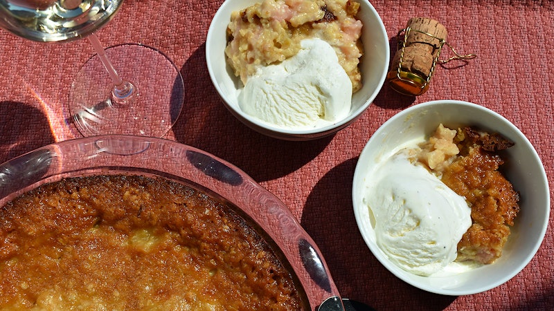 8 & $20: Rhubarb-Caramel Cobbler with Sparkling Wine